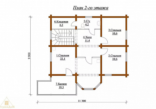 Двухэтажный дом из бруса 188х130 с крыльцом, с террасой и балконом 4 Двухэтажный дом из бруса 188х130 с крыльцом, с террасой и балконом 4
