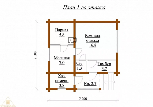 Баня из бруса 192х145 с крыльцом 1 Баня из бруса 192х145 с крыльцом 1